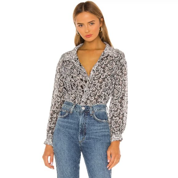 Free People Tops - FREE PEOPLE Dani Button-Up Shirt in Black Combo / Size XS
